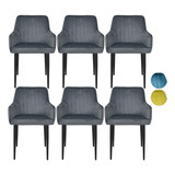 Set 6 Sillas Sillones Comedor Tapizado Terciopelo Modernos Estructura De La Silla Negro Asiento Gris Oscuro