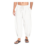 Pantalones De Playa De Algodón Y Lino Sueltos Para Hombres.