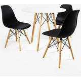 Mesa Branca Sala De Jantar 80cm Mdf 3 Cadeiras Eames Eiffel