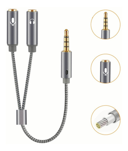 Adaptador Divisor Estereo Auxiliar 3.5mm Microfono Audifonos