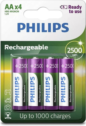 4 Pilhas Recarregável Philips Aa 2500mah Xbox Câmera Control