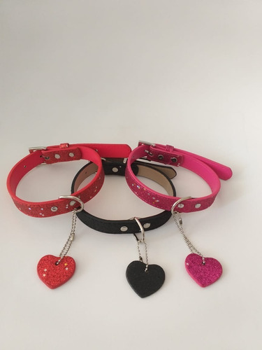 Collar Con Brillo Corazón Colgante Mediano Para Perros