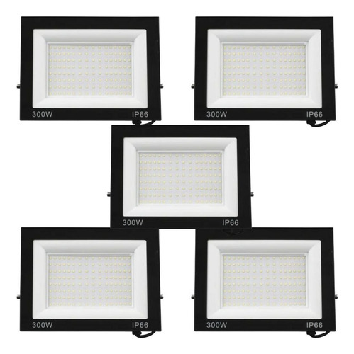 Kit 5 Refletor Led 300w Prova D´água Holofote Branco Frio