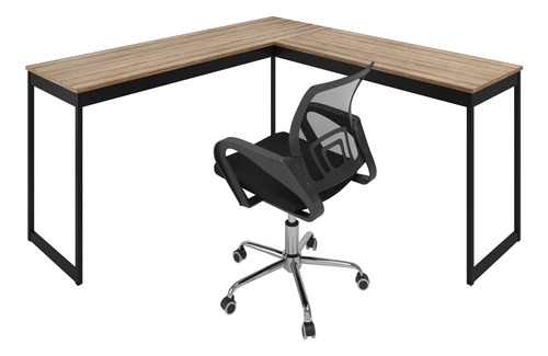 Kit Mesa L Industrial  150x150cm + Cadeira Giratória