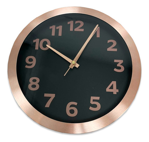 Reloj De Pared Moderno 30cm A Pilas Rose Simil Oro Analogico