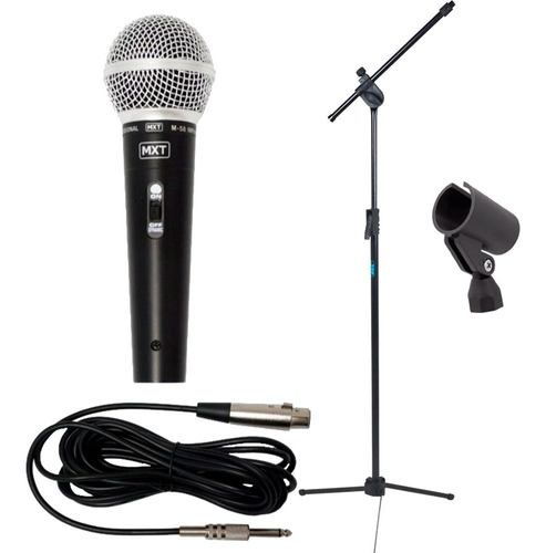 Kit Microfone Com Fio Mxt Pedestal De Mesa Cachimbo Cabo