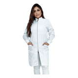 Jaleco Feminino Ziper Prata Branco Manga Longa C/ Punho