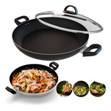 Panela Wok Antiaderente Comida Oriental Com Tampa