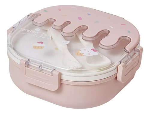 Fiambrera Bento Infantil 3 Compartimentos Plástico Rosa 2024