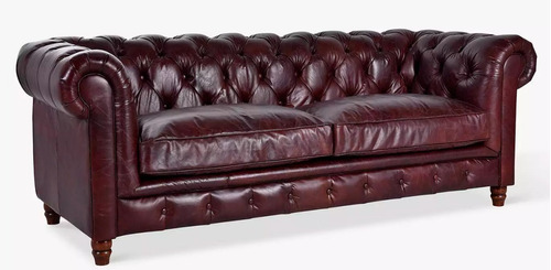 Sofa Capitoneado Chester Tapizado En Cuero 100% Natural 2 Pt