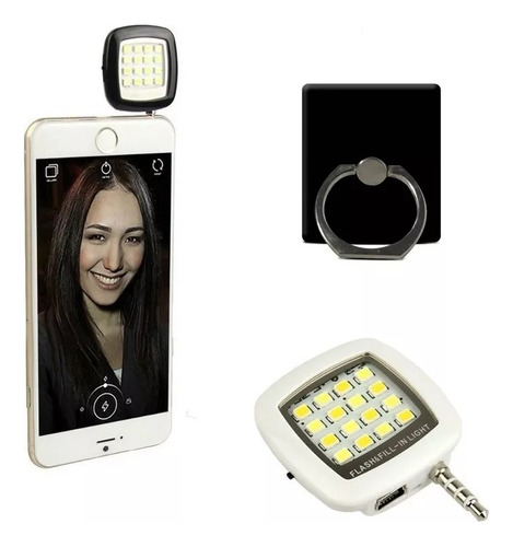 Mini Flash Led Portatil Para Celular + Anillo Soporte Phone