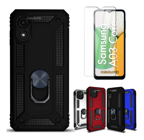 Funda P/ Samsung A03 Core Rudo C/ Anillo Sujetador + Cristal