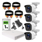 Hilook Kit De Video Vigilancia Turbo Hd 4 Cámaras Metálicas 720p Disco Duro De 1 Tb + Accesorios Cámaras De Seguridad De Alta Resolución Con Visión Nocturna Circuito Cerrado