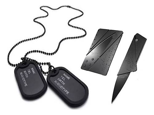 Colar Dog Tag Militar Exercito Original + Cartão Canivete