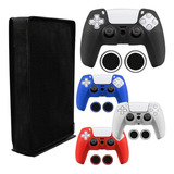 Capa Antipoeira Para Ps5 Bluray + 2 Cases Controle + Grip