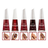 Kit Esmalte Risque Atacado 5 Tons Vermelho Cremoso Metalico