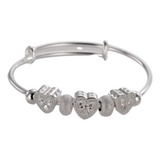 Pulsera Brazalete Plata Corazones Mujer + Empaque