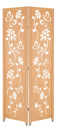 2 Biombo Floral Painel Divisor Mdf De Ambiente Com Rodinha