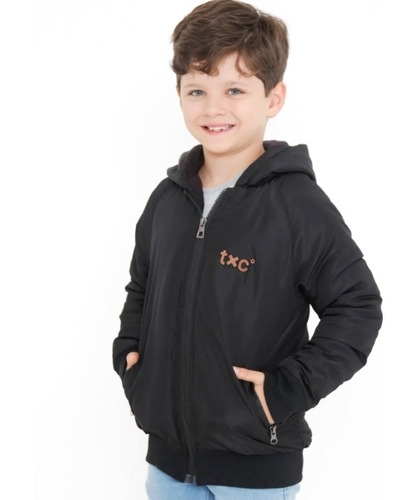 Jaqueta Infantil Preta Puffer Logo Marrom 160131