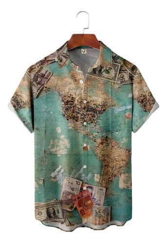 Camisa Hawaiana Unisex Map, Camisa De Playa De Verano