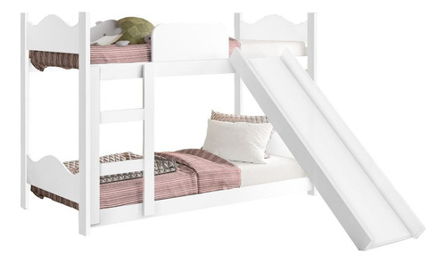 Beliche Cama Solteiro Infantil Escada Escorregador Branco