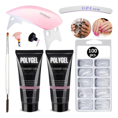 Kit Polygel Poligel Alongamento Cabine Lixa Molde F1 Unhas