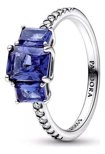 Pandora Anillo Con Tres Piedras Rectangulares Azules