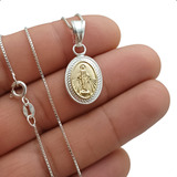 Cadena De Plata 925 Y Dije Medalla Virgen Milagrosa