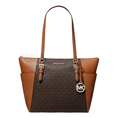 Bolsa Michael Kors Charlotte Large Logo and Leather Top-Zip Tote Bag Brown | Meses sin interés