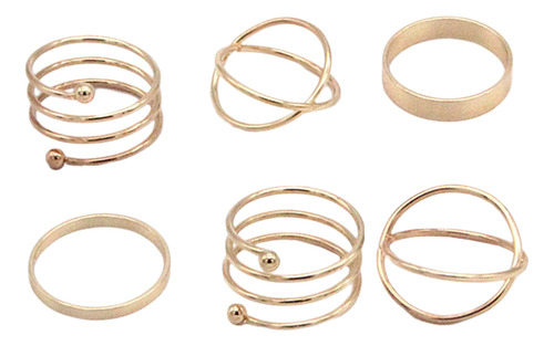 Set De 6 Anillos Dorados Para Mujer