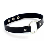 Collar Choker Gótico Punk En Cuero Con Aro Metálico