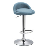 Silla De Bar Acolchada Con Respaldo Medio Taburete Ajustable Color Paño Azul Talla N/a