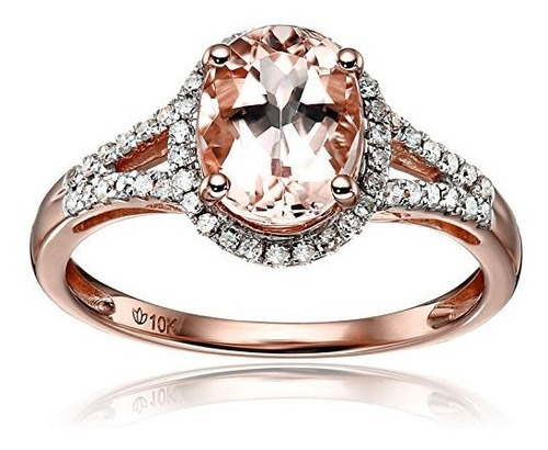 10k De Oro Rosa Morganita Y Diamond Oval Anillo De Compromis