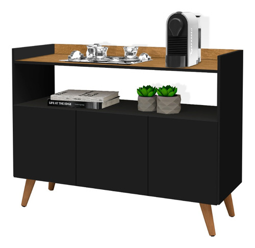 Aparador Buffet Multiuso Balcão Master 3 Portas Preto Nature