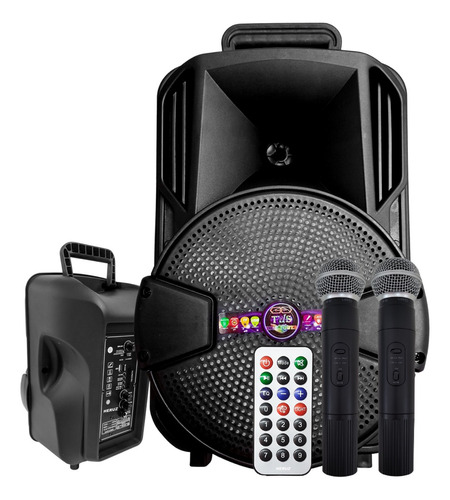 Caixa De Som Amplificada Com 2 Microfones Para Karaoke 1000w