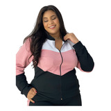 Conjunto De Frio Feminino Plus Size Malha Crepe Com Ziper