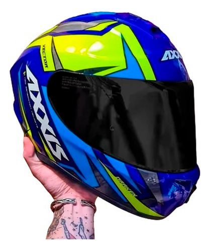 Capacete Moto Axxis Draken Vector Masculino + Viseira Azul