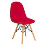 Cadeira Dkr Charles Eames Wood Estofada Botonê Vermelha