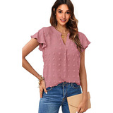 Blusa De Mujer De Cuello V Manga Corta Casuales Dama Algodón