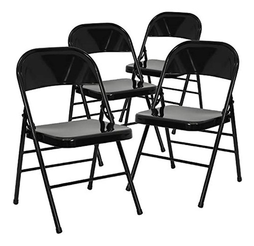 Silla Plegable De Metal, Negro, Paquete De 4