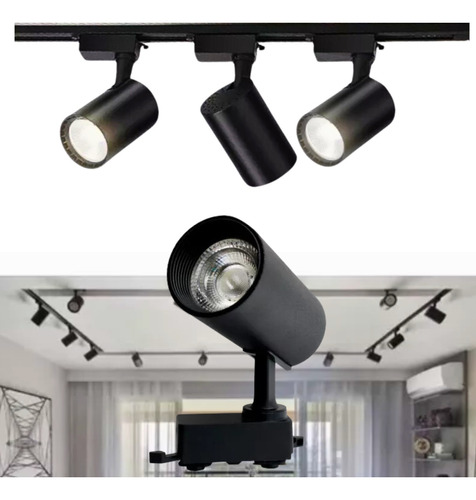 Trilho Eletrificado 1m Preto Branco 3 Spots Led 20w 110/220v