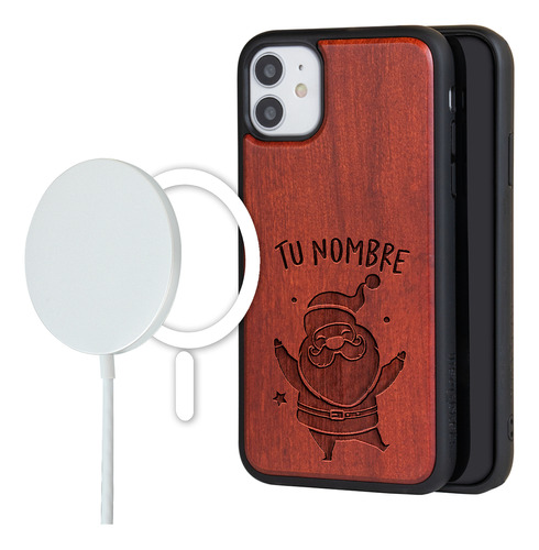 Funda Para iPhone Magsafe Santa Claus Navidad Madera Nombre