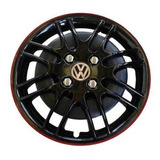 Kit 4 Tazas Rodado 14 Deportivas Negras Borde Rojo Logo Vw 