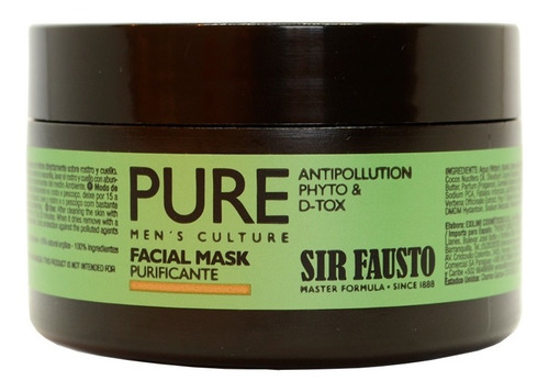 Sir Fausto Pure Máscara Facial Purificante Detox X 100ml Tipo De Piel Todo Tipo De Piel