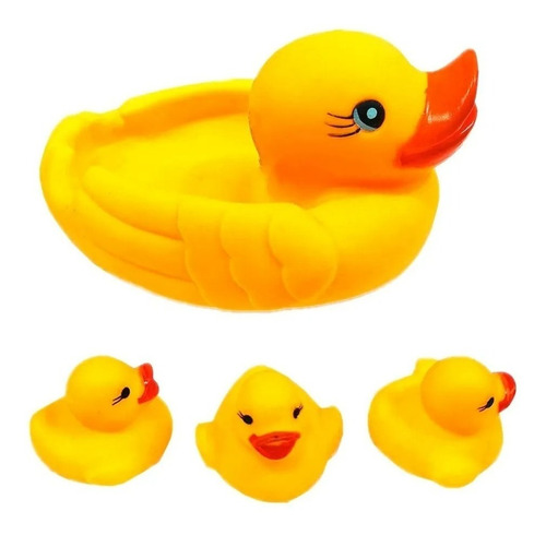 Familia Pato Patito X4 Chifle Goma Para Bañadera Pileta