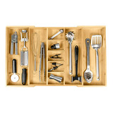 Organizador Cajón Cocina Ajustable, Bambú, 9 Compartimentos,