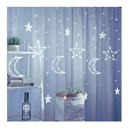 Cortina Led Lunas Estrellas Tira 3mts 220v Navidad Fiestas