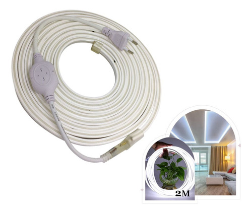 Fita Mangueira Led Neon Branco Frio 110v 2m + Adaptador