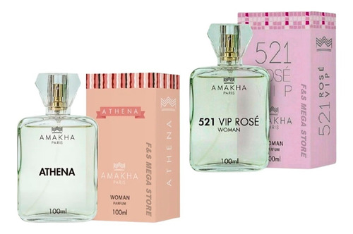 Kit 2 Perfume Feminino Amakha Paris 521 Rose Athena 100ml