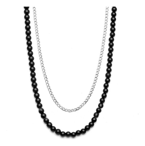 Collar Hombre De Piedra + Cadena Cubana - Conjunto 2 En 1